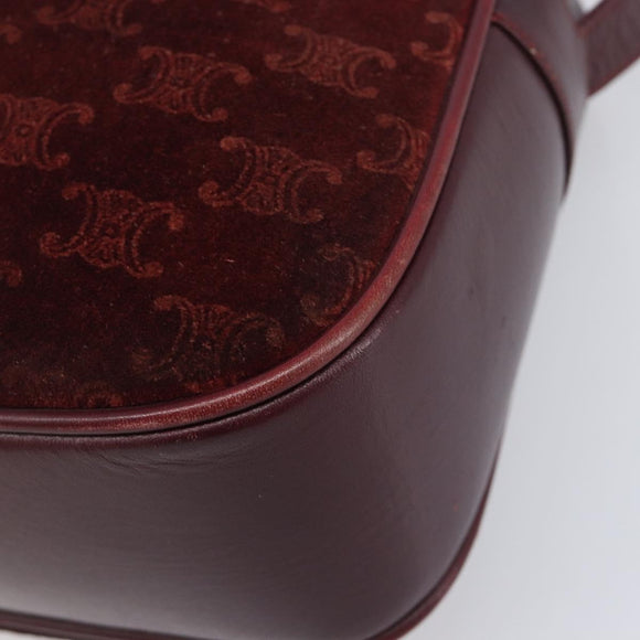 CELINE Macadam Canvas Shoulder Bag Suede Bordeaux Gold Auth 206502