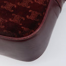 CELINE Macadam Canvas Shoulder Bag Suede Bordeaux Gold Auth 206502-13
