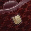 CELINE Macadam Canvas Shoulder Bag Suede Bordeaux Gold Auth 206502-15
