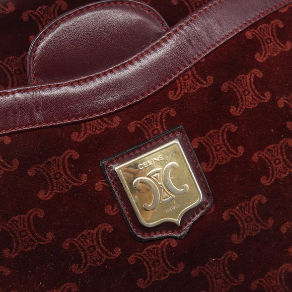 CELINE Macadam Canvas Shoulder Bag Suede Bordeaux Gold Auth 206502