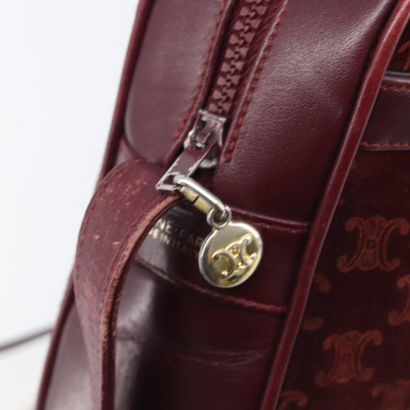 CELINE Macadam Canvas Shoulder Bag Suede Bordeaux Gold Auth 206502