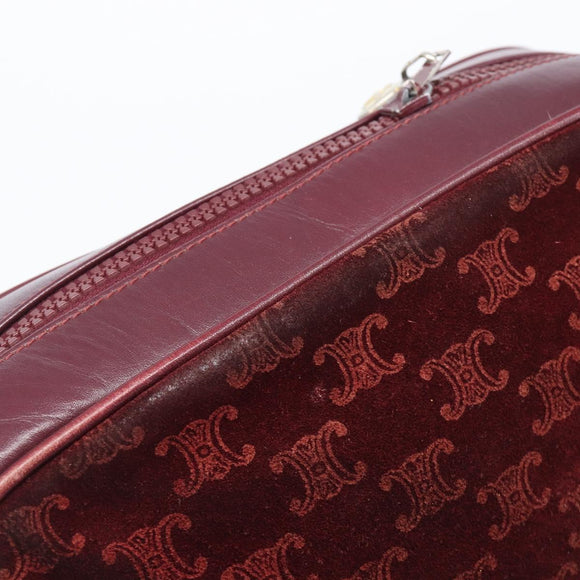 CELINE Macadam Canvas Shoulder Bag Suede Bordeaux Gold Auth 206502