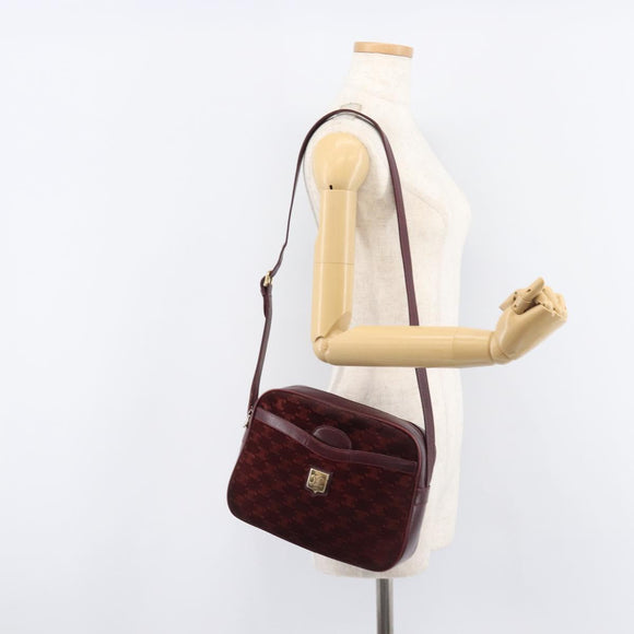 CELINE Macadam Canvas Shoulder Bag Suede Bordeaux Gold Auth 206502