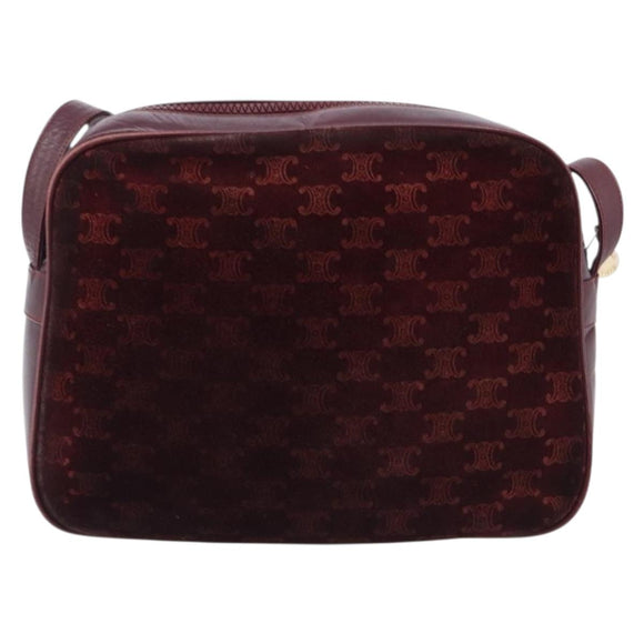 CELINE Macadam Canvas Shoulder Bag Suede Bordeaux Gold Auth 206502
