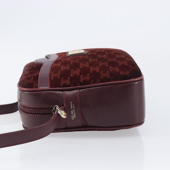 CELINE Macadam Canvas Shoulder Bag Suede Bordeaux Gold Auth 206502