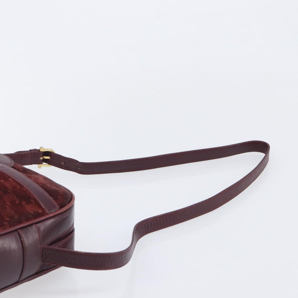 CELINE Macadam Canvas Shoulder Bag Suede Bordeaux Gold Auth 206502