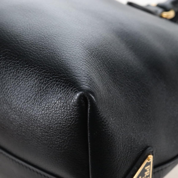 PRADA Hand Bag Leather 2way Black Gold Auth 206508M