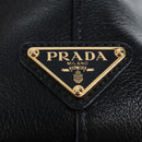 PRADA Hand Bag Leather 2way Black Gold Auth 206508M-22