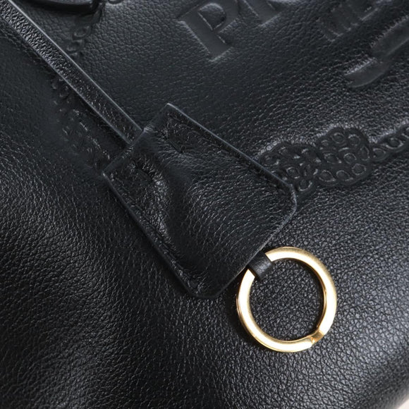 PRADA Hand Bag Leather 2way Black Gold Auth 206508M