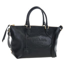 PRADA Hand Bag Leather 2way Black Gold Auth 206508M-1