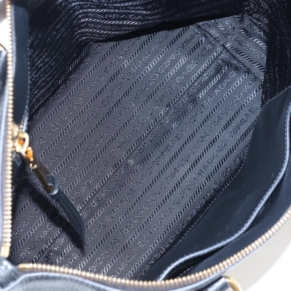 PRADA Hand Bag Leather 2way Black Gold Auth 206508M