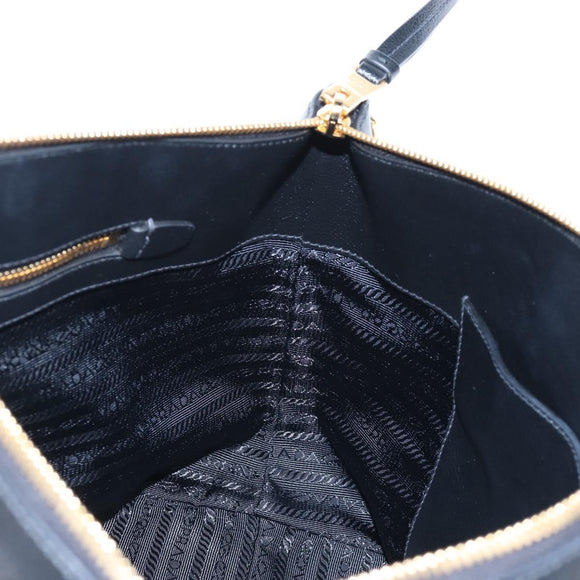 PRADA Hand Bag Leather 2way Black Gold Auth 206508M