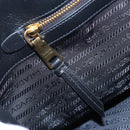 PRADA Hand Bag Leather 2way Black Gold Auth 206508M-28