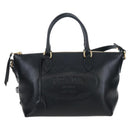 PRADA Hand Bag Leather 2way Black Gold Auth 206508M-13