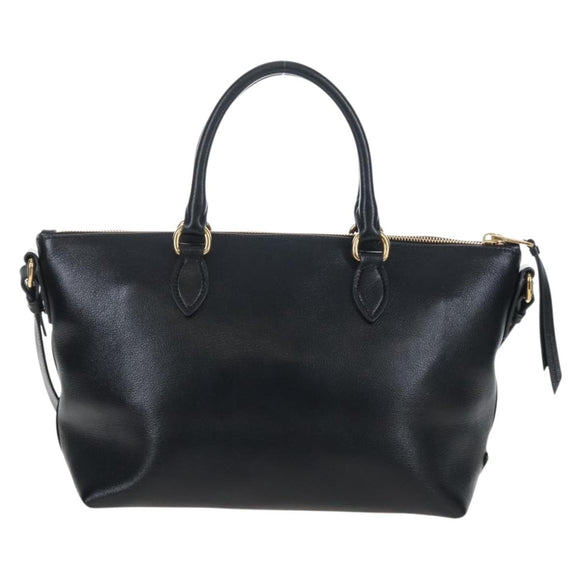 PRADA Hand Bag Leather 2way Black Gold Auth 206508M