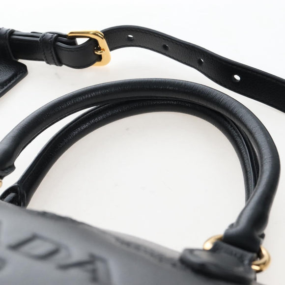 PRADA Hand Bag Leather 2way Black Gold Auth 206508M