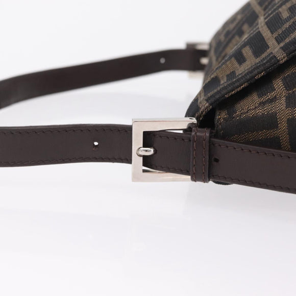 FENDI Zucca Canvas Mamma Baguette Shoulder Bag Brown Black Auth 206512A