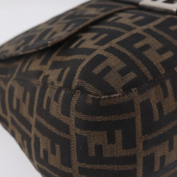 FENDI Zucca Canvas Mamma Baguette Shoulder Bag Brown Black Auth 206512A