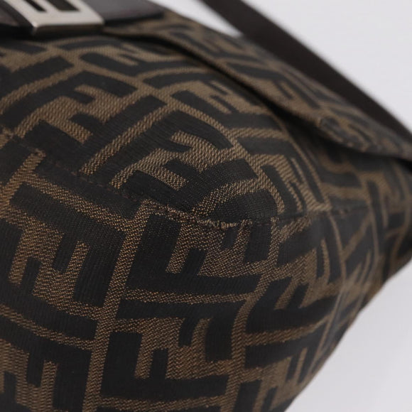 FENDI Zucca Canvas Mamma Baguette Shoulder Bag Brown Black Auth 206512A