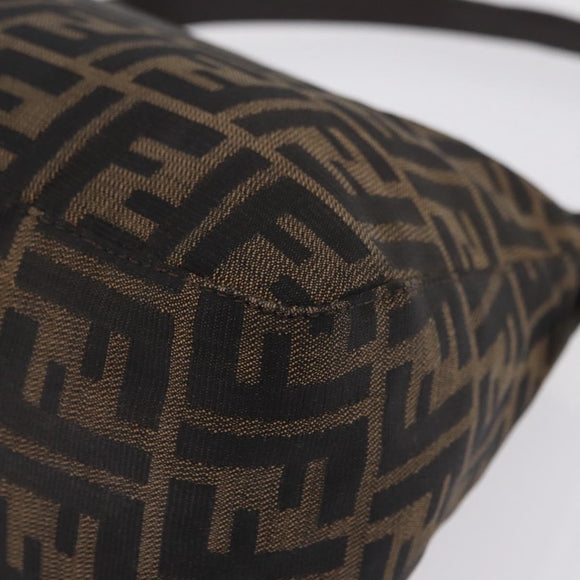 FENDI Zucca Canvas Mamma Baguette Shoulder Bag Brown Black Auth 206512A