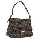 FENDI Zucca Canvas Mamma Baguette Shoulder Bag Brown Black Auth 206512A-1