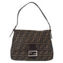 FENDI Zucca Canvas Mamma Baguette Shoulder Bag Brown Black Auth 206512A-2