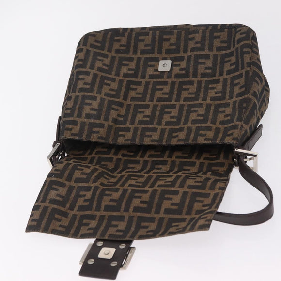 FENDI Zucca Canvas Mamma Baguette Shoulder Bag Brown Black Auth 206512A