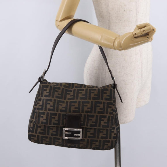 FENDI Zucca Canvas Mamma Baguette Shoulder Bag Brown Black Auth 206512A