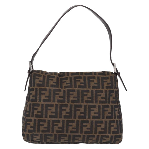 FENDI Zucca Canvas Mamma Baguette Shoulder Bag Brown Black Auth 206512A