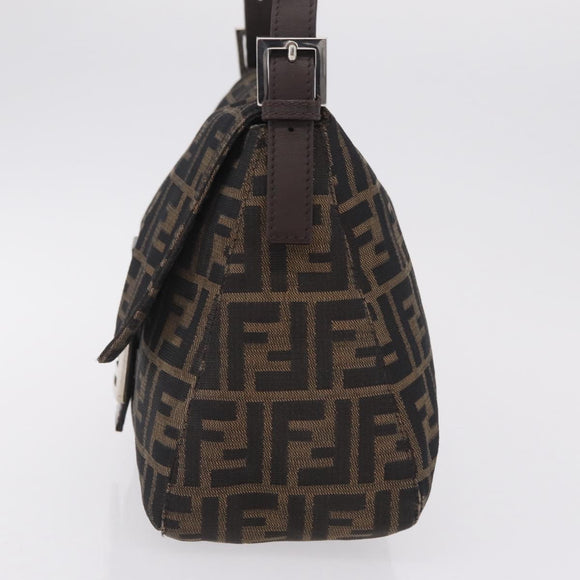 FENDI Zucca Canvas Mamma Baguette Shoulder Bag Brown Black Auth 206512A