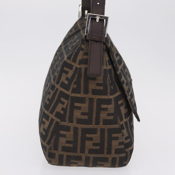 FENDI Zucca Canvas Mamma Baguette Shoulder Bag Brown Black Auth 206512A