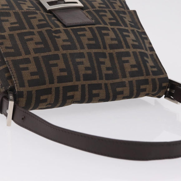 FENDI Zucca Canvas Mamma Baguette Shoulder Bag Brown Black Auth 206512A