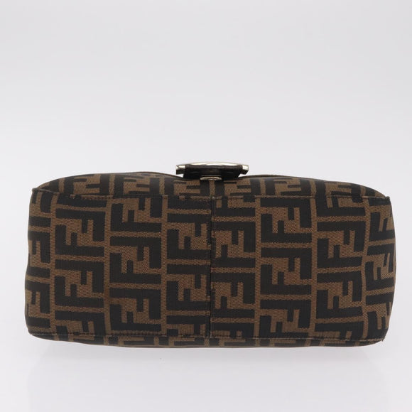 FENDI Zucca Canvas Mamma Baguette Shoulder Bag Brown Black Auth 206517M