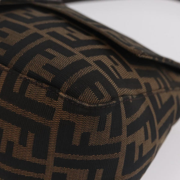 FENDI Zucca Canvas Mamma Baguette Shoulder Bag Brown Black Auth 206517M