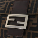 FENDI Zucca Canvas Mamma Baguette Shoulder Bag Brown Black Auth 206517M-21