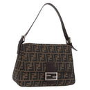 FENDI Zucca Canvas Mamma Baguette Shoulder Bag Brown Black Auth 206517M-1