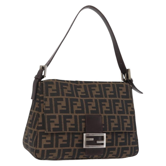 FENDI Zucca Canvas Mamma Baguette Shoulder Bag Brown Black Auth 206517M