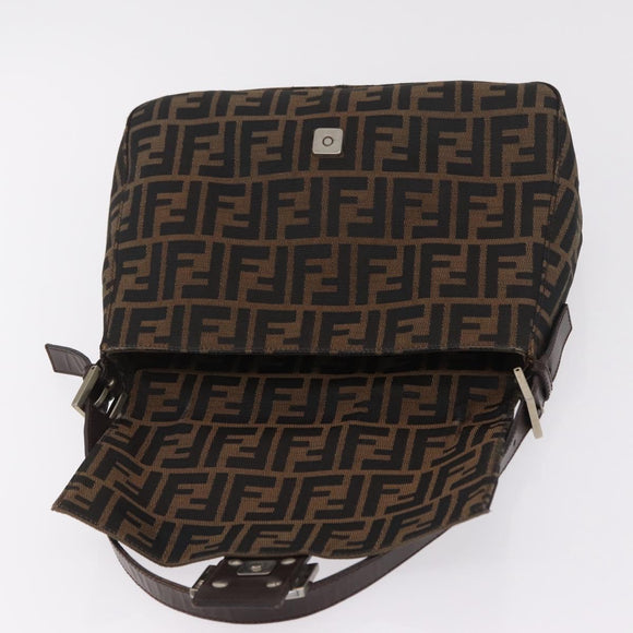 FENDI Zucca Canvas Mamma Baguette Shoulder Bag Brown Black Auth 206517M