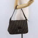 FENDI Zucca Canvas Mamma Baguette Shoulder Bag Brown Black Auth 206517M-30