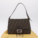 FENDI Zucca Canvas Mamma Baguette Shoulder Bag Brown Black Auth 206517M-12