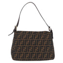 FENDI Zucca Canvas Mamma Baguette Shoulder Bag Brown Black Auth 206517M-2