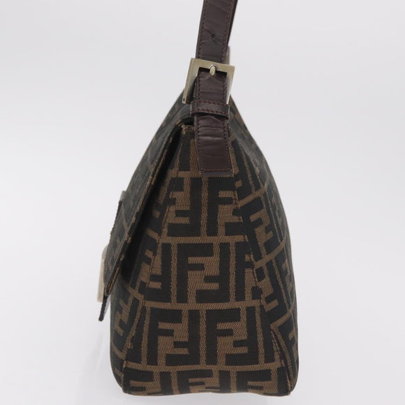 FENDI Zucca Canvas Mamma Baguette Shoulder Bag Brown Black Auth 206517M