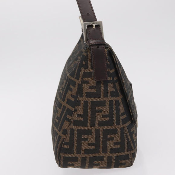 FENDI Zucca Canvas Mamma Baguette Shoulder Bag Brown Black Auth 206517M