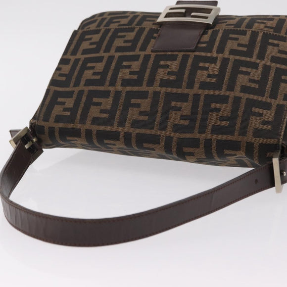 FENDI Zucca Canvas Mamma Baguette Shoulder Bag Brown Black Auth 206517M
