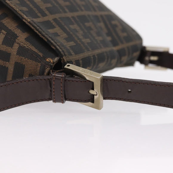 FENDI Zucca Canvas Mamma Baguette Shoulder Bag Brown Black Auth 206517M