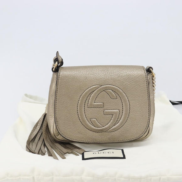 GUCCI Soho Chain Shoulder Bag Leather Gold 323190 Auth 206523A