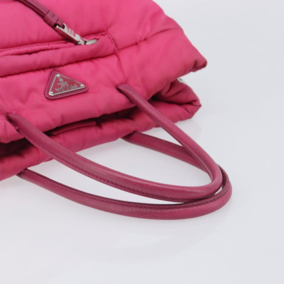 PRADA Hand Bag Nylon Pink Silver Auth 206524A