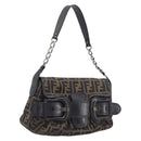 FENDI Zucca Canvas Chain Shoulder Bag Black Brown 8BR551 Auth 206529-1