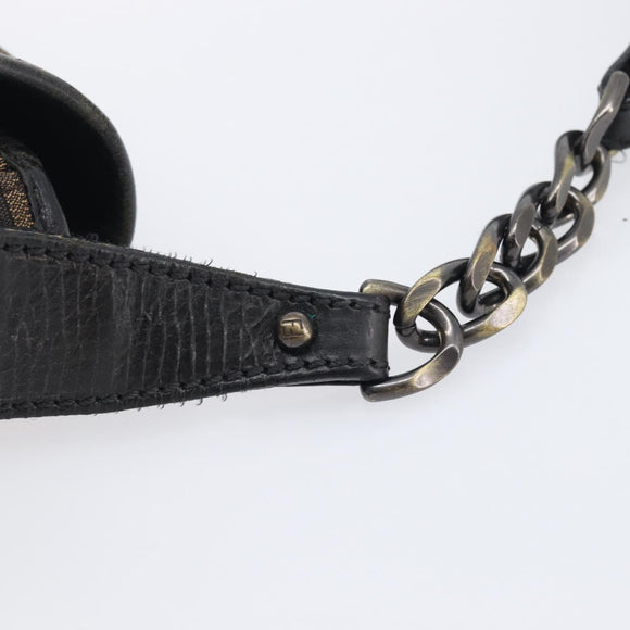 FENDI Zucca Canvas Chain Shoulder Bag Black Brown 8BR551 Auth 206529