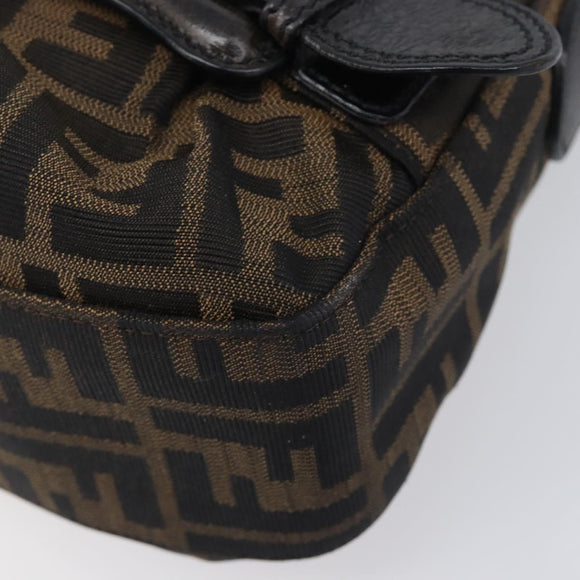 FENDI Zucca Canvas Chain Shoulder Bag Black Brown 8BR551 Auth 206529